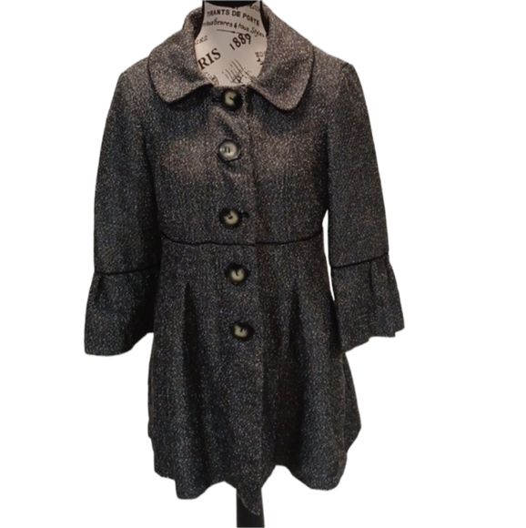 BCX Black Peppered‎ Empire Style with Bell Sleeves and Large Buttons Size M - Picture 1 of 10
